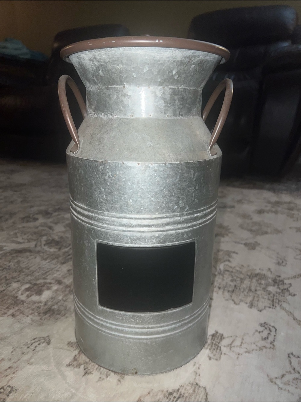15” Galvanized Metal Milk Can Vase with Brown Accents
